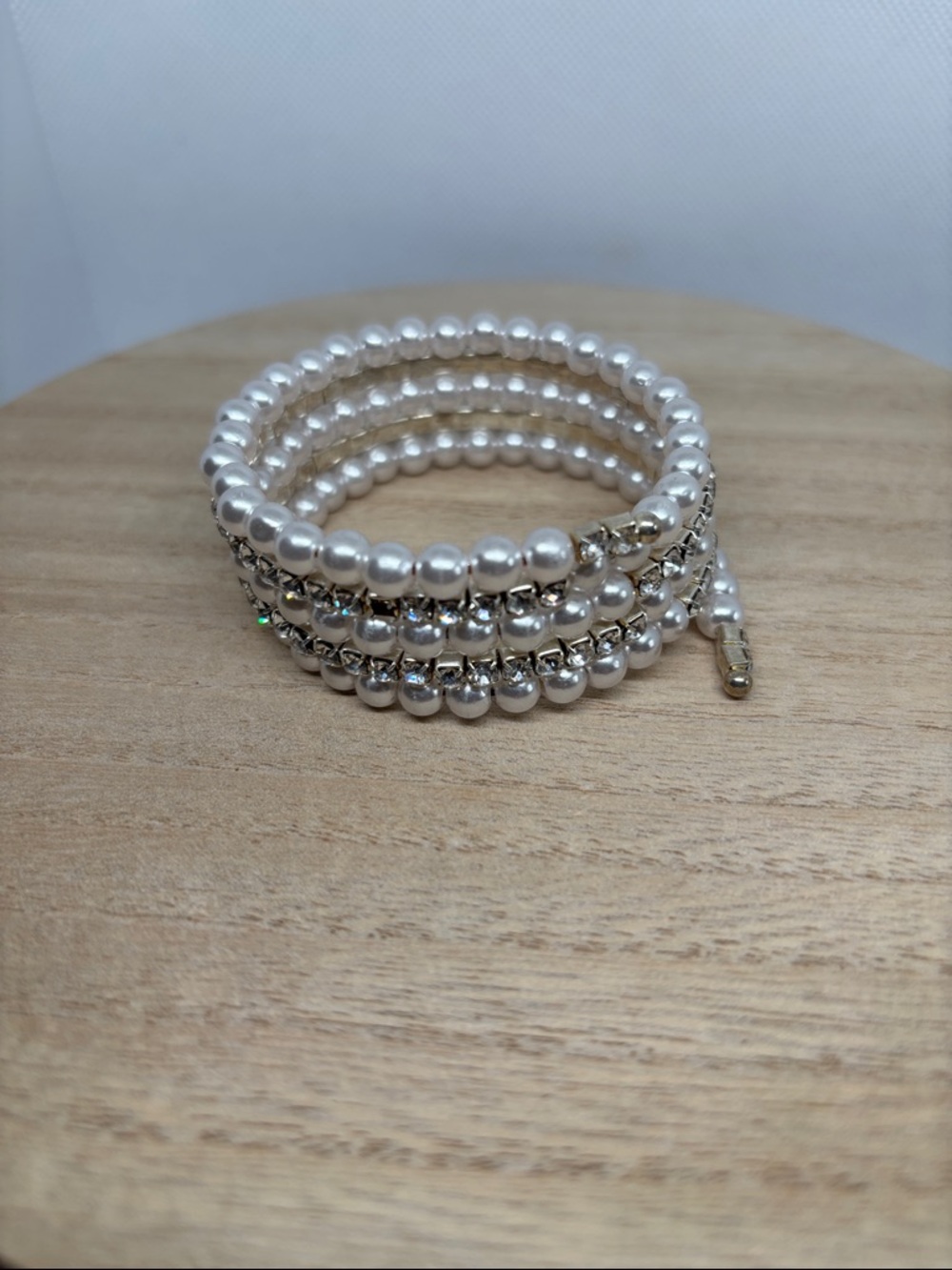 Pearl and Crystal Wrap Bracelet - White